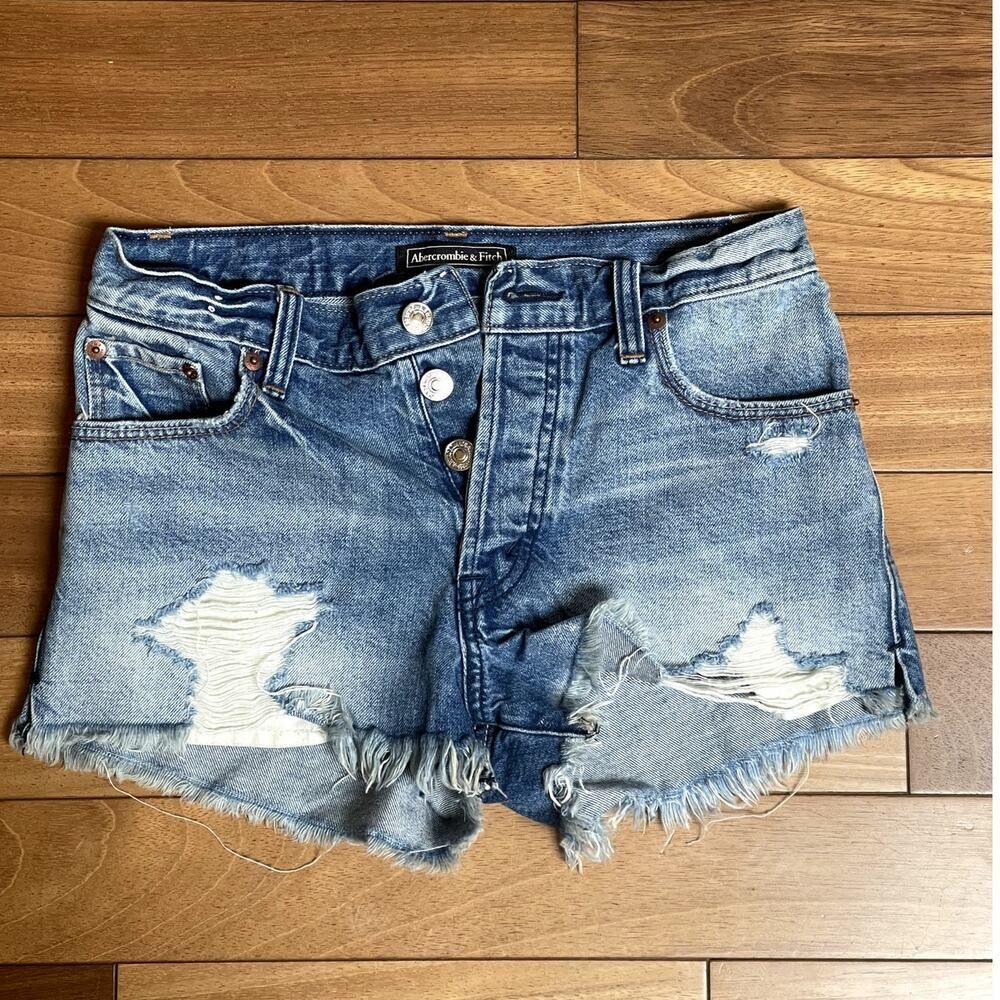 Abercrombie and Fitch Distressed Faded High Rise Denim Shorts 26